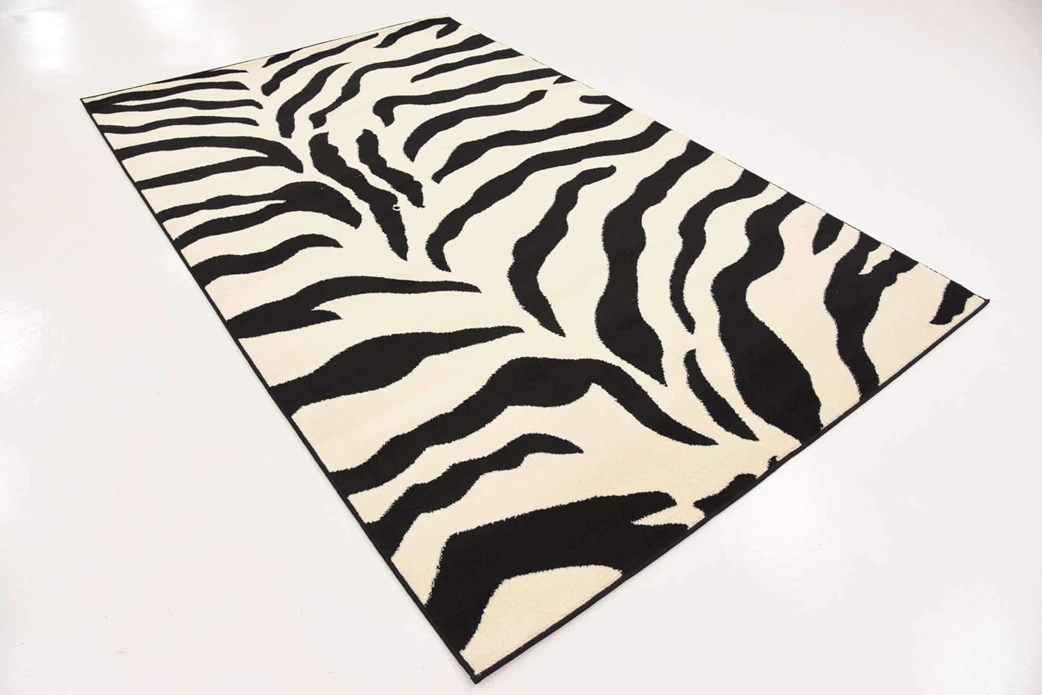 Unique Loom Wildlife Collection Area Rug - Zebra (5' 3" x 8' Rectangle Ivory/Black)