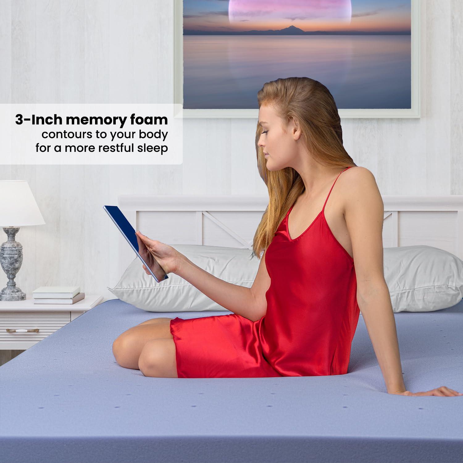 Deco Home 3-Inch Memory Foam Mattress Topper with Lavender Infused Scent