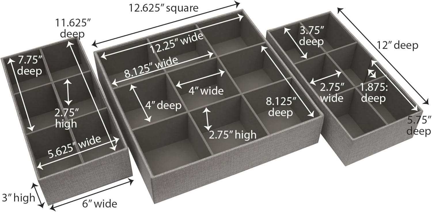 Household Essentials 3pc Drawer Organizer Set Latte Linen: Stackable Storage Boxes, Hard Sided, Light Brown, 12.6"x12.6"