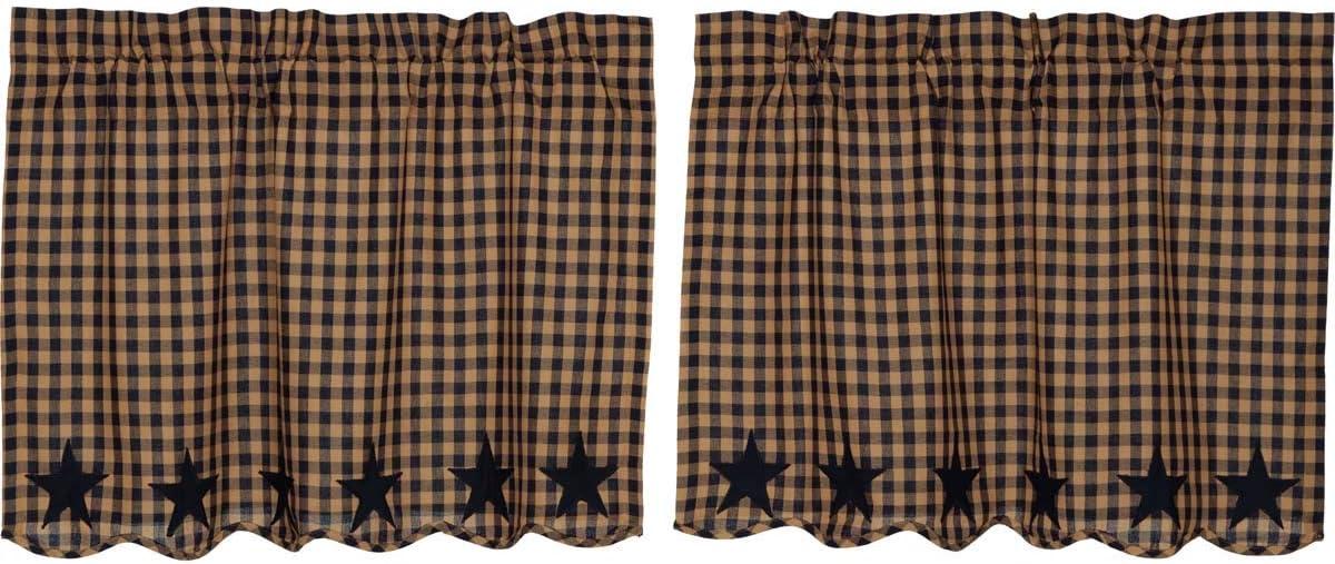 Primitive Tier Set Country Star Scalloped Tier Cafe Kitchen Window Curtains TCC Brands