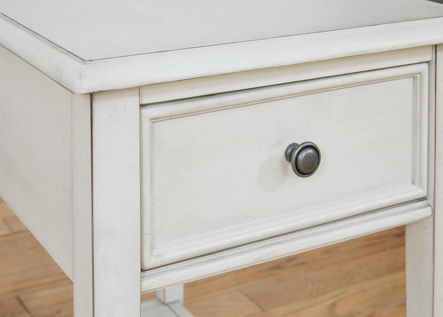 White Rectangular Wood End Table with Storage Drawer