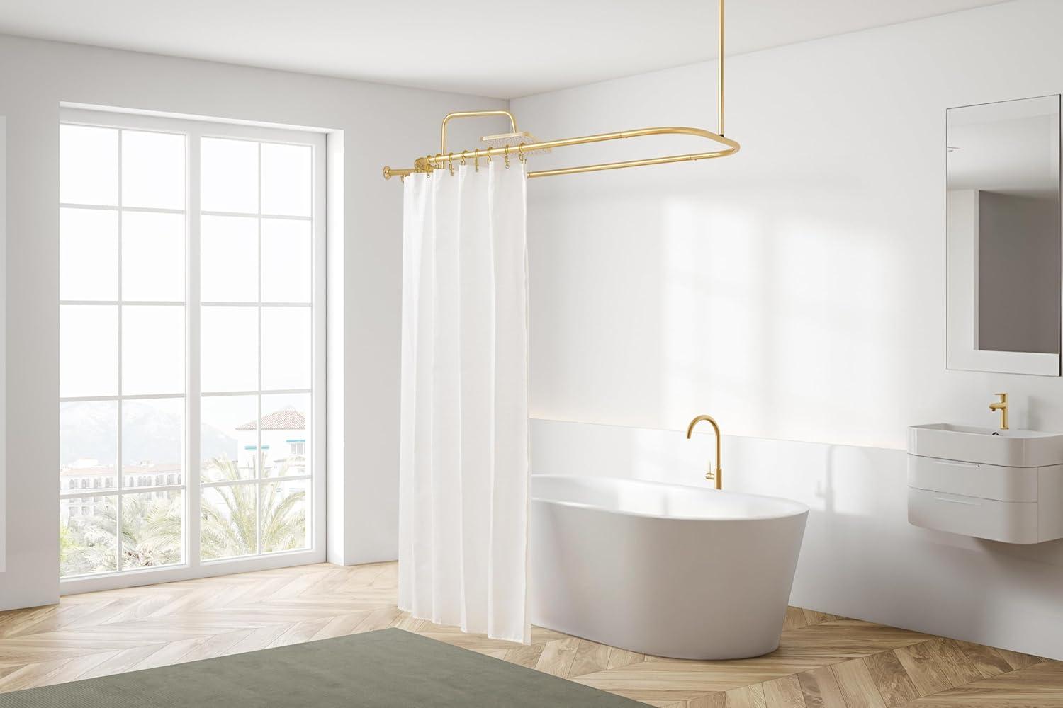 Utopia Alley Utopia Alley Rustproof Wall Mounted Aluminum Double L Shaped Shower Curtain Rod 72" L X 31.7" W,  With 24 Shower Hooks Included  & Ceiling Support ,Wall Mounted