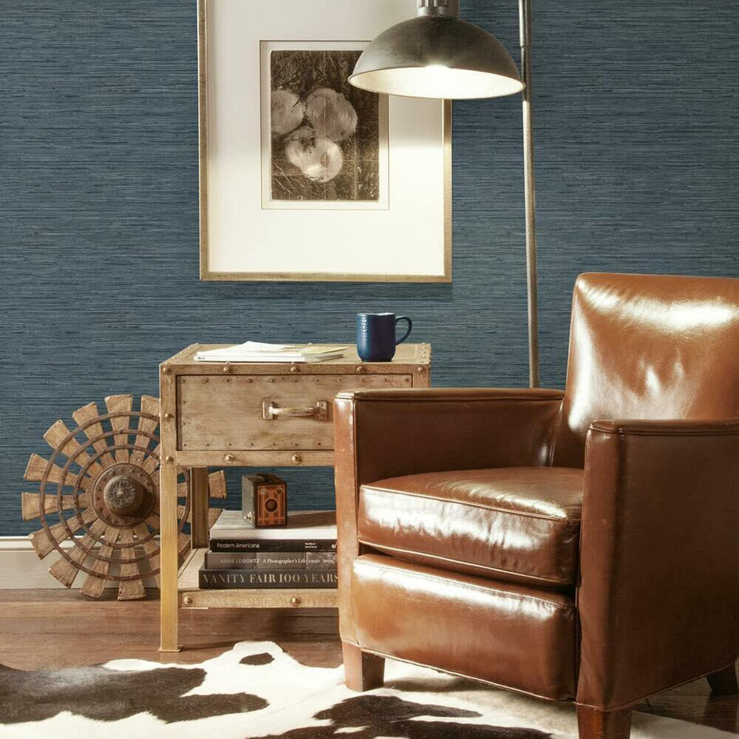 Navy Blue Grasscloth Peel and Stick Wallpaper Roll