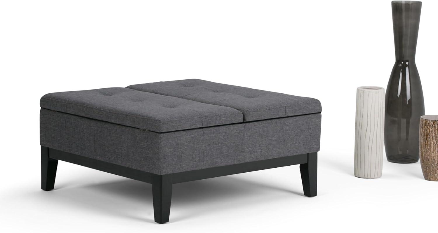 Simpli Home Dover 36"W Upholstered Square Coffee Table Storage Ottoman with Split Tufted Lift Top