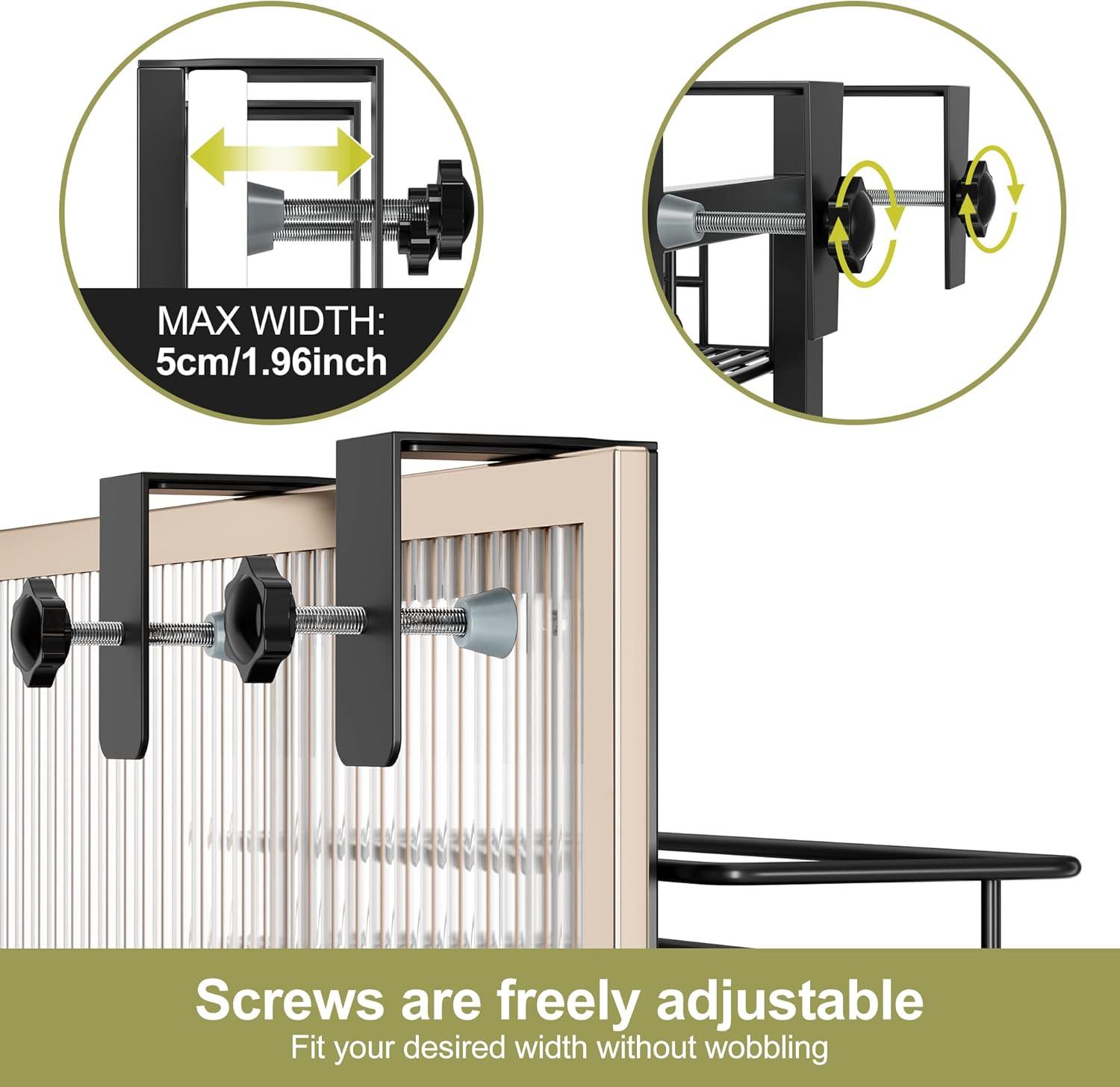 Adjustable Hanging Over the Shower Door Caddy with Hooks, Bathroom Organizer Shelf Storage Rack,No Drilling Rustproof Shower Basket for Inside Shower, Matt Black 3 Tier