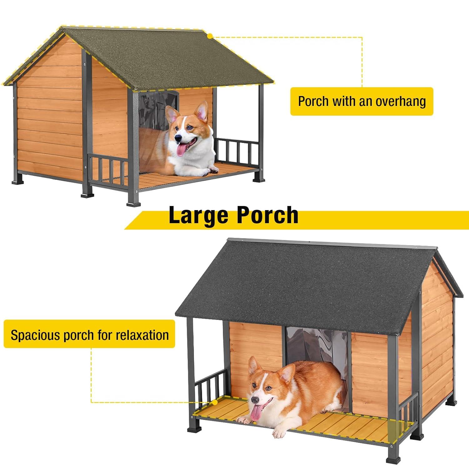 Aivituvin Weatherproof Dog House with Iron Frame| Extended Asphalt Roof|Spacious Balcony-AIR7010