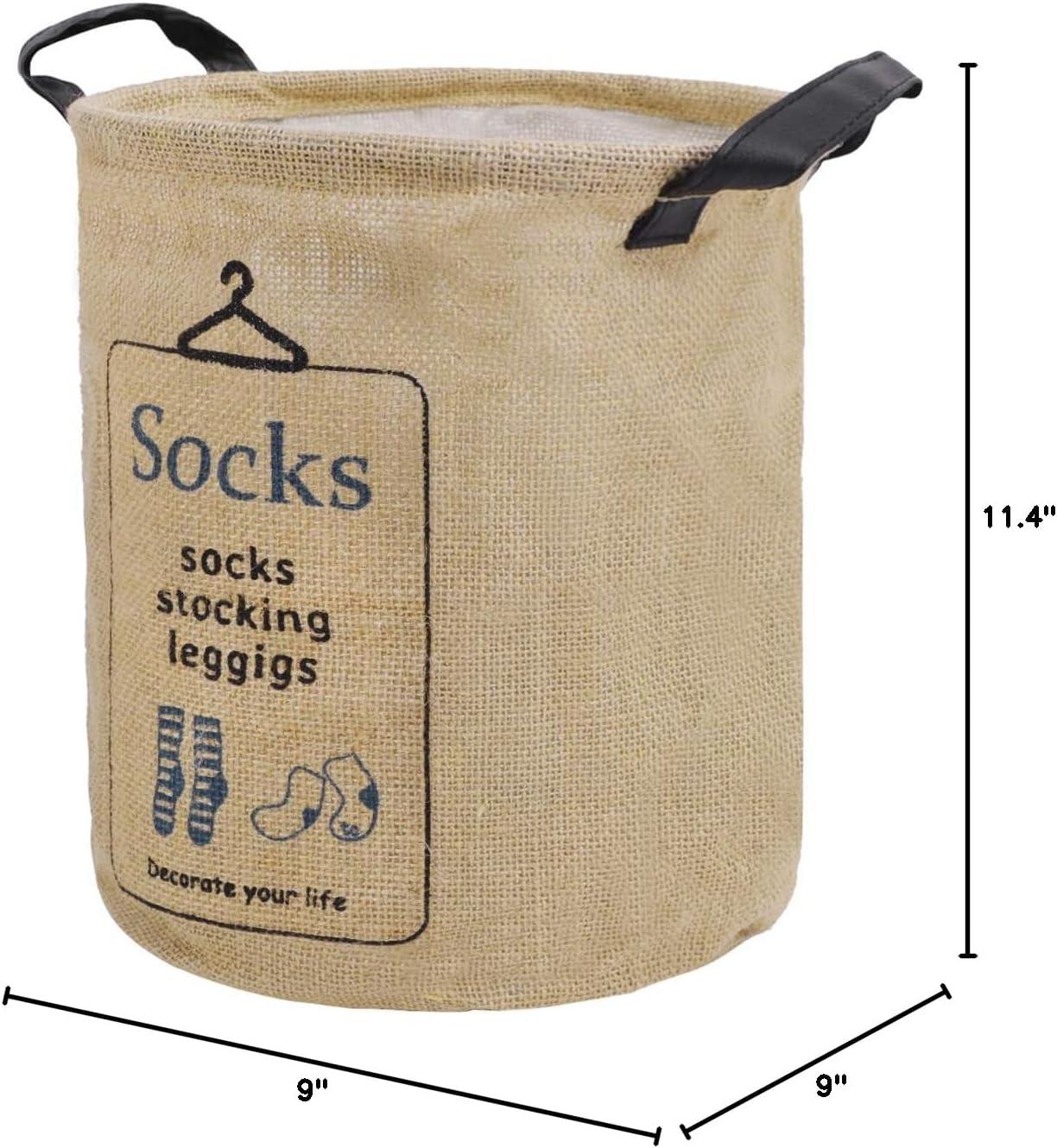 Pop-up Laundry Hampers Waterproof Cotton Linen Foldable Round Storage Bucket Organizer Dirty Clothes Shoes Basket Holder Baby's Toys Collection Box Closet Bin+3 Handles "SOCKS" Print