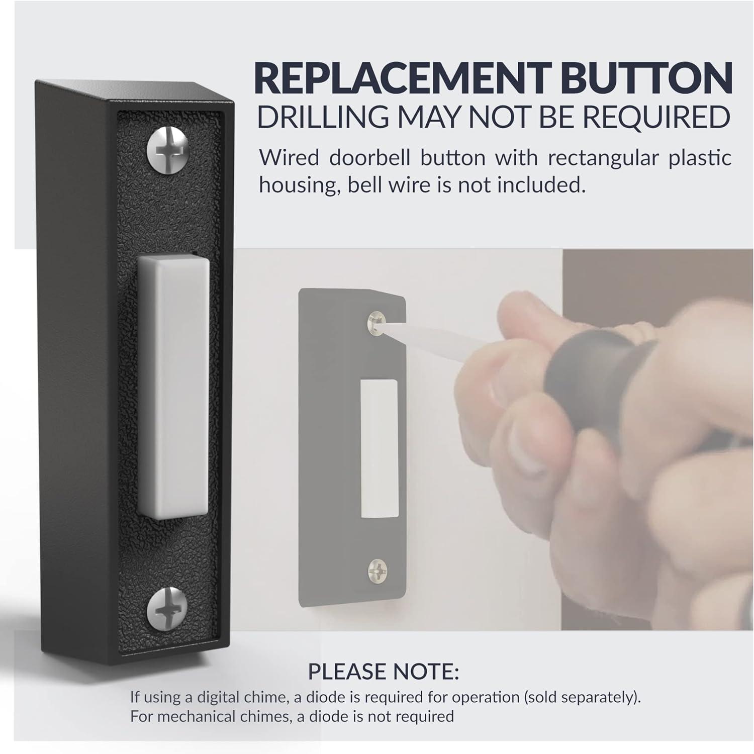 Black Rectangular LED Lighted Plastic Doorbell Button