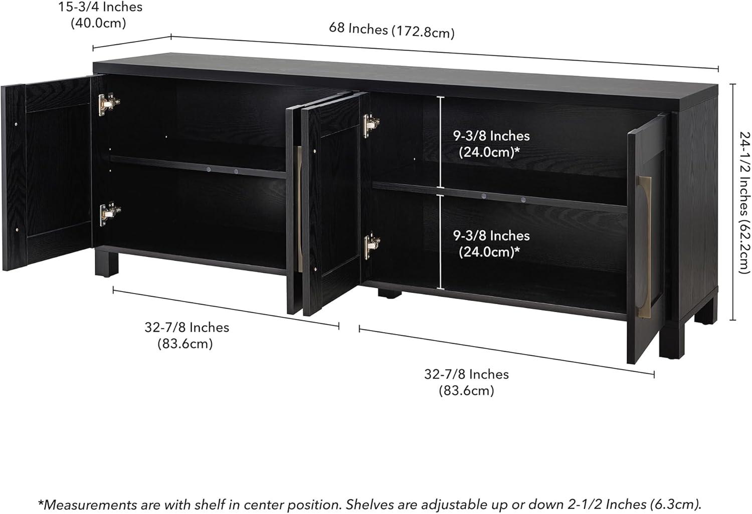 Transitional Black Grain 68'' TV Stand with Brass Hardware