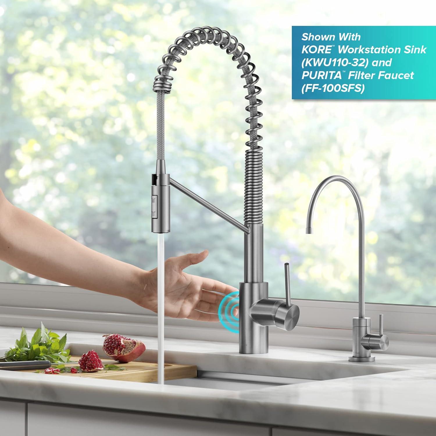 KRAUS Oletto Touchless Sensor Commercial Pull-Down Single Handle Kitchen Faucet with QuickDock Top Mount Assembly