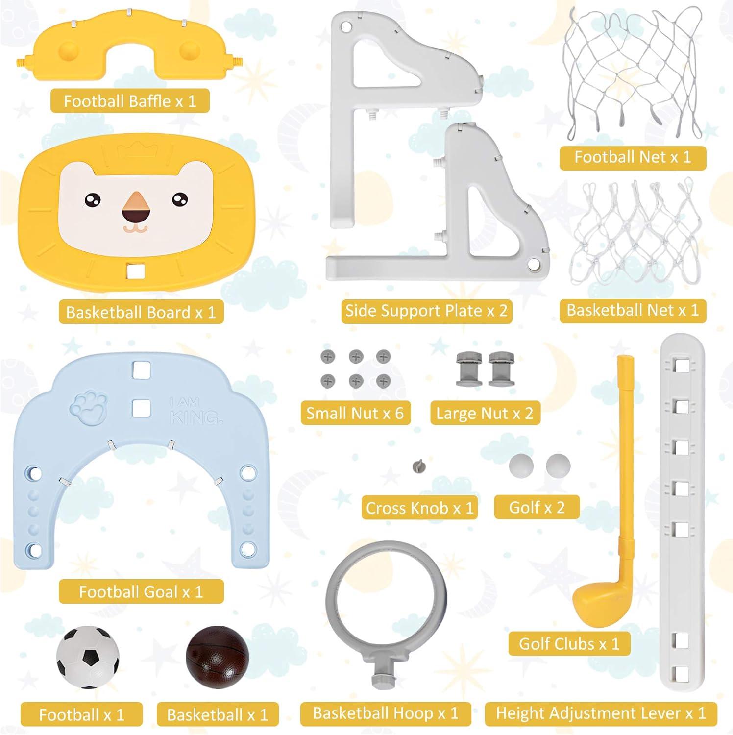 Costway 3-in-1 Kids Basketball Hoop Set Adjustable Sports Activity Center w/Balls Yellow