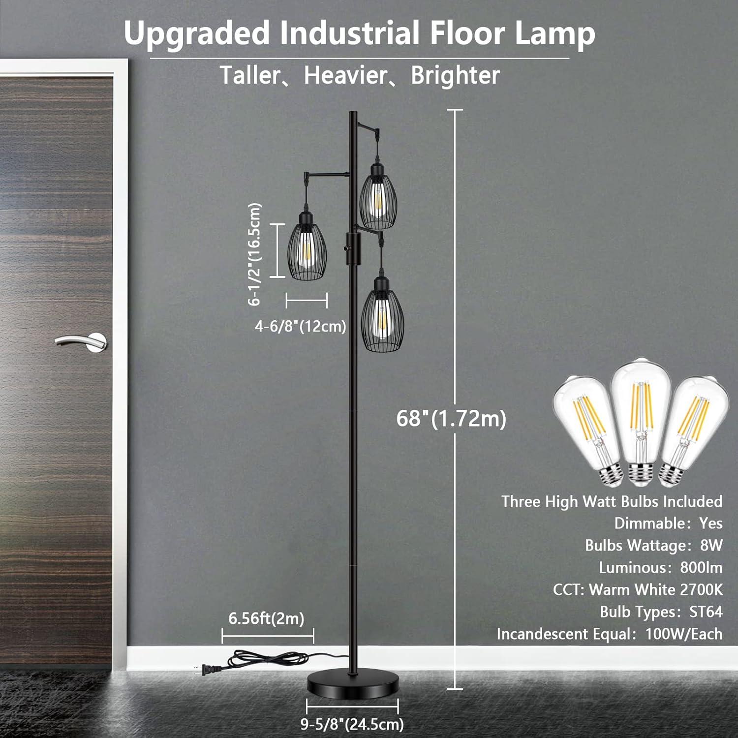 Black Industrial 65'' Steel Floor Lamp with Edison Bulbs