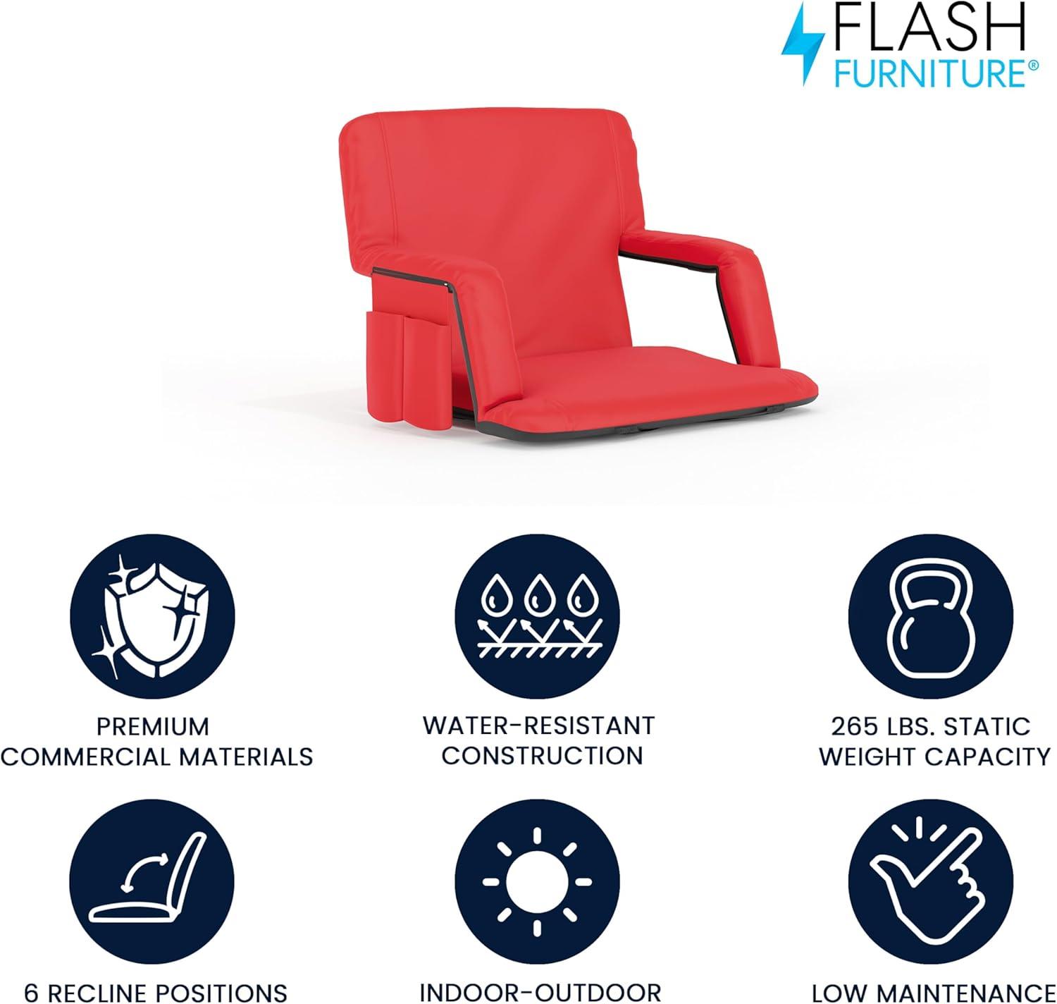 Flash Furniture Extra Wide Lightweight Reclining Stadium Chair with Armrests, Padded Back & Seat with Dual Storage Pockets and Backpack Straps