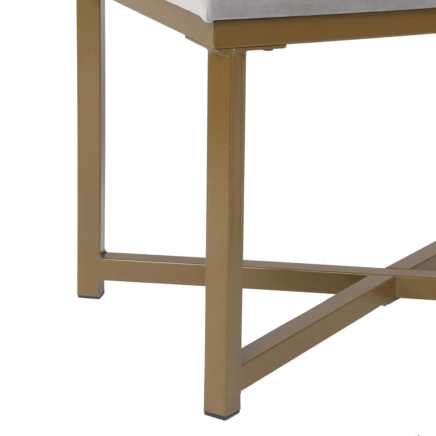 Tufted Velvet Ottoman - Silver - HomePop: Upholstered Footstool, Metal Legs, Polyester Fabric