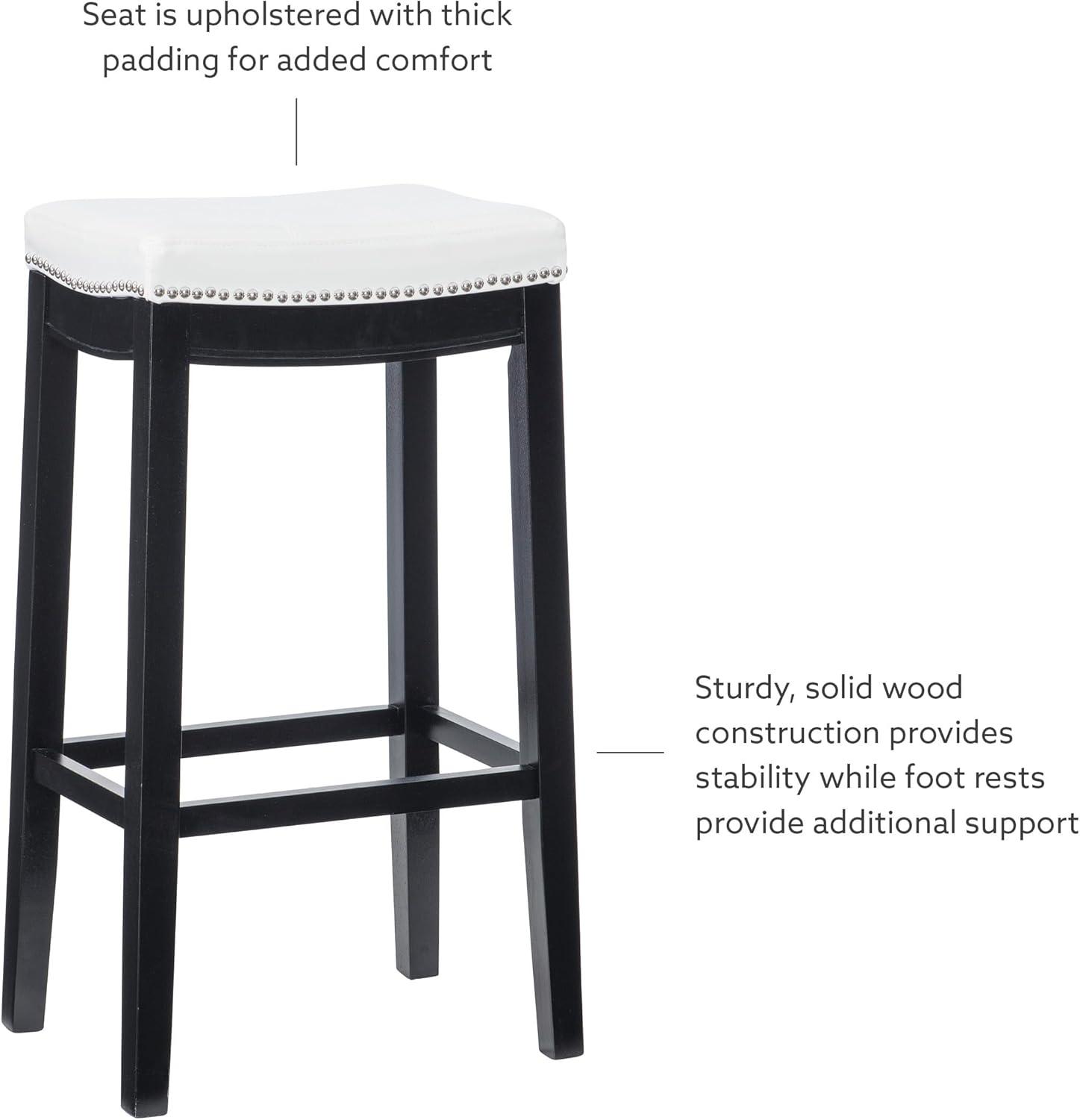 Claridge Backless Faux Leather Nailhead Saddle Barstool White/Black - Linon