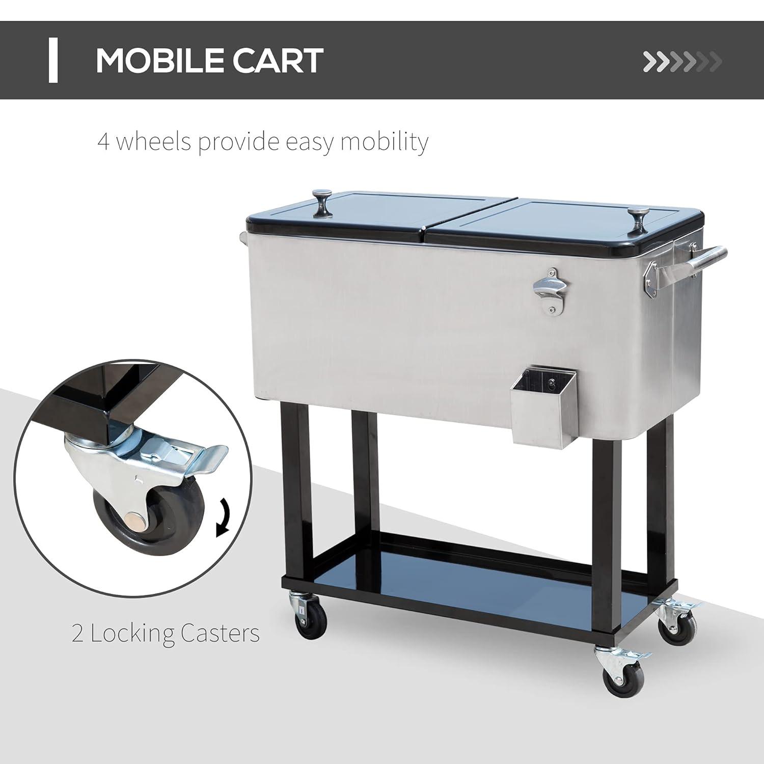 IRHOMA Outsunny 80 QT Rolling Cooling Bins Ice Chest on Wheels Outdoor Stand Up Drink Cooler Cart for Party