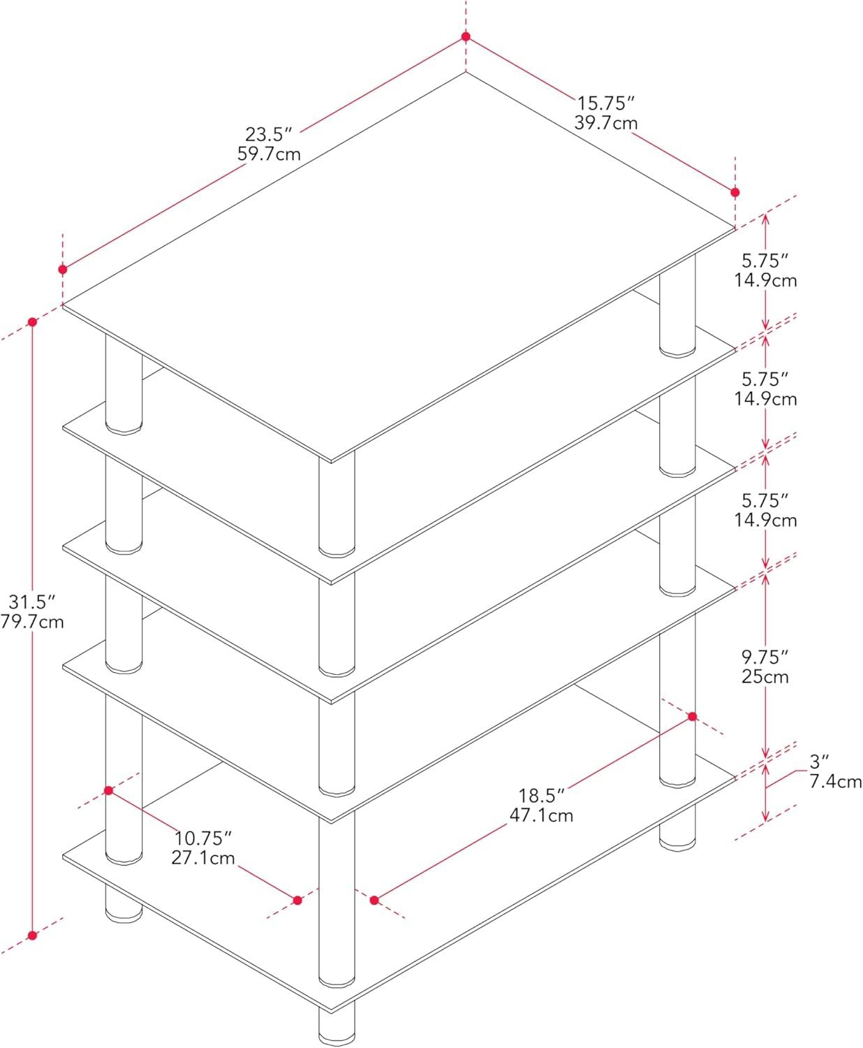 CorLiving Laurent Black Tempered Glass and Metal Customizable 5-Tier Media Component Stand