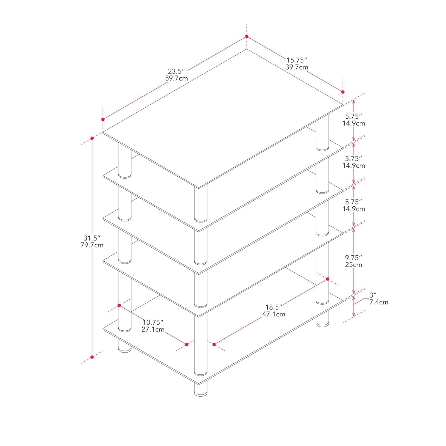 CorLiving Laurent Black Tempered Glass and Metal Customizable 5-Tier Media Component Stand