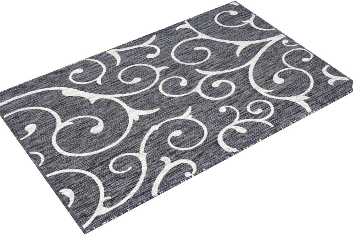 Unique Loom 5' 3 x 8' 0 Rectangle Indoor/Outdoor Botanical Charcoal Gray Area Rug
