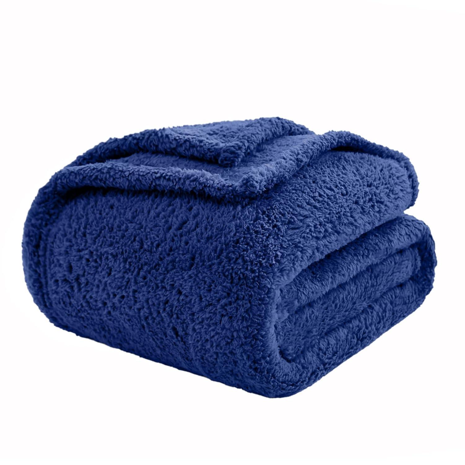 My World Cloud Faux Shearling Throw Blanket Navy: Sensory Friendly, Knitted Polyester, Machine Washable