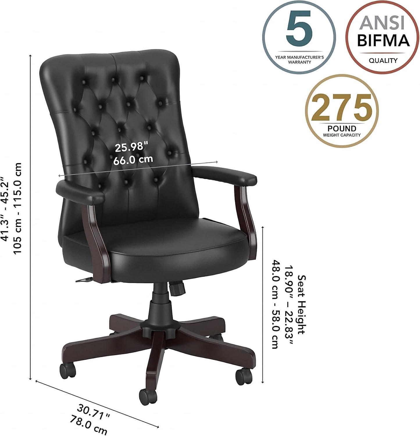 Arden Lane High Back Tufted Office Chair with Arms in Black Bonded Leather