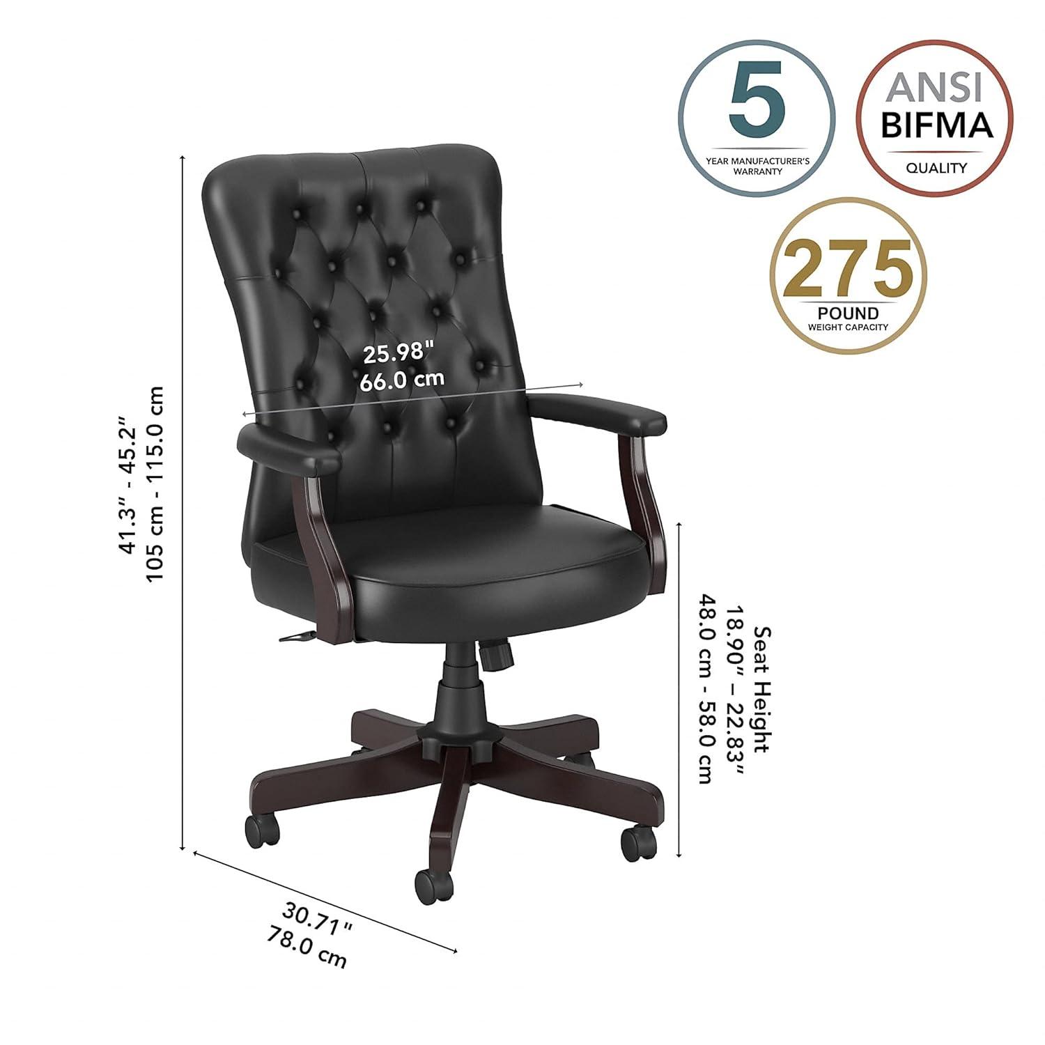 Saratoga High Back Tufted Office Chair with Arms in Black - Bonded Leather