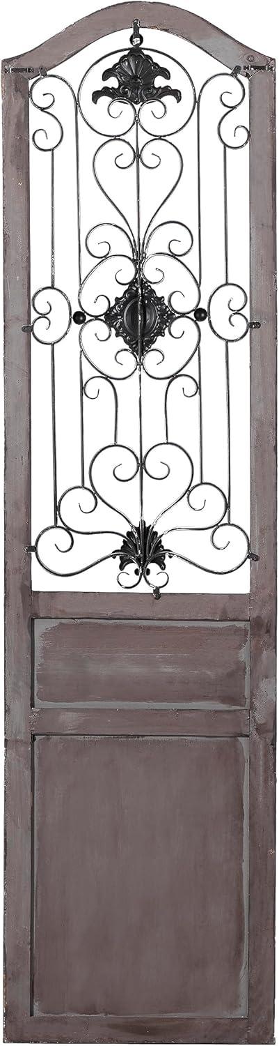 17" x 19" Wood Scroll Distressed Door Inspired Ornamental Wall Decor with Metal Wire Details Brown - Olivia & May