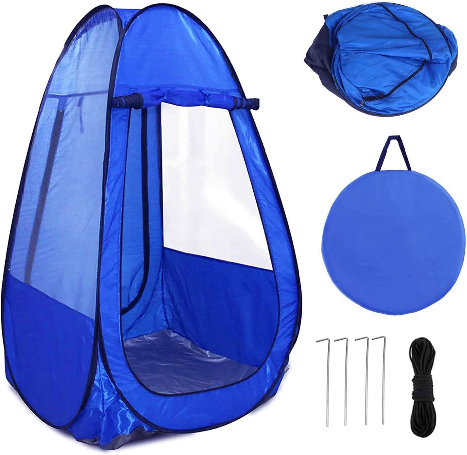 Blue Polyester Pop Up Personal Emergency Tent with Clear Windows