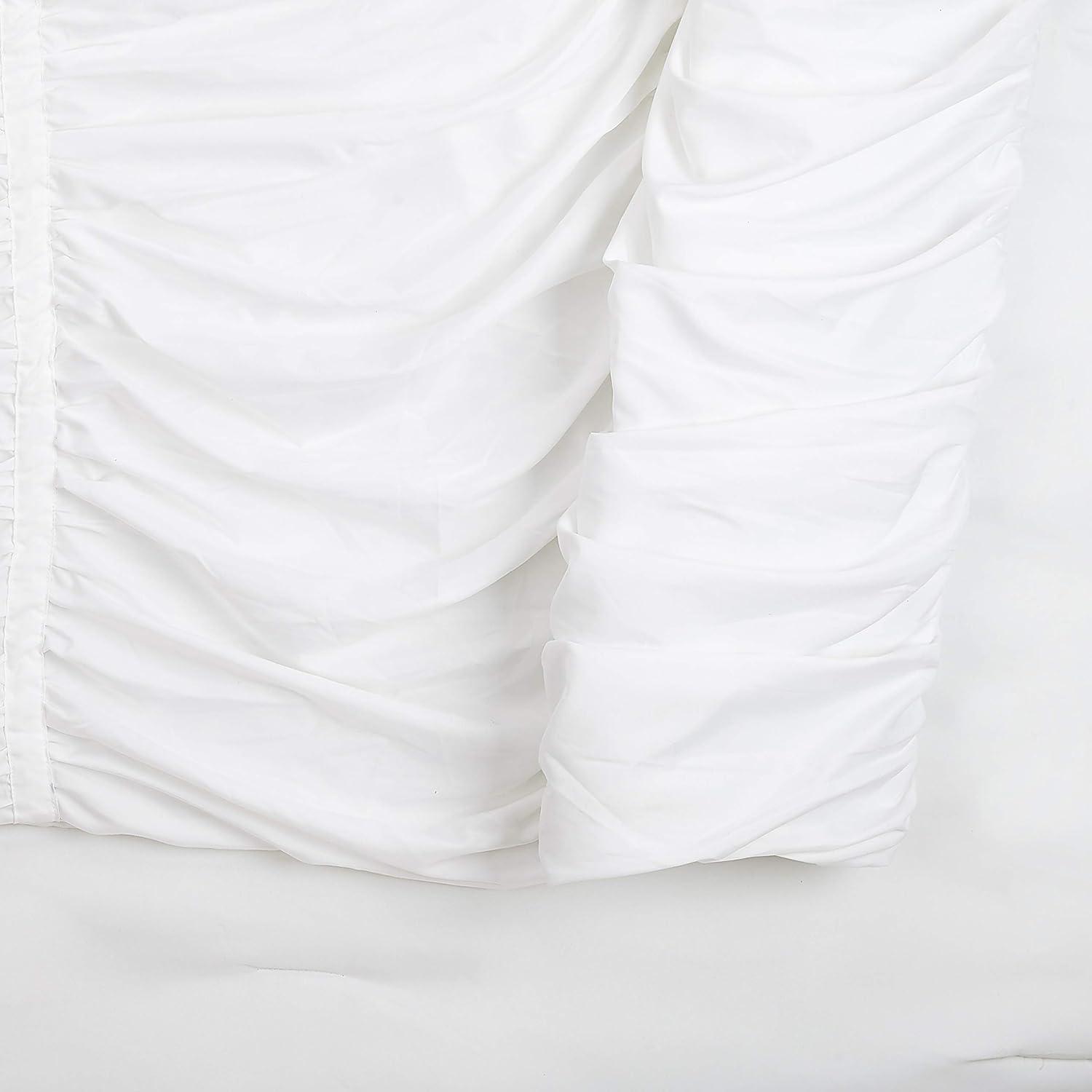 Emily Texture (White) 2-Piece Comforter Set, Ruched All Seasons Bedding, Machine Washable - Twin/Twin XL Size