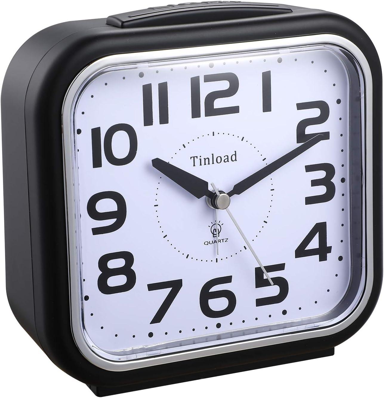 5.5" Silent Analog Alarm Clock Non Ticking, Gentle Wake, Beep Sounds, Increasing Volume, Battery Operated Snooze and Light Functions, Easy Set, Black (Best for Elder)