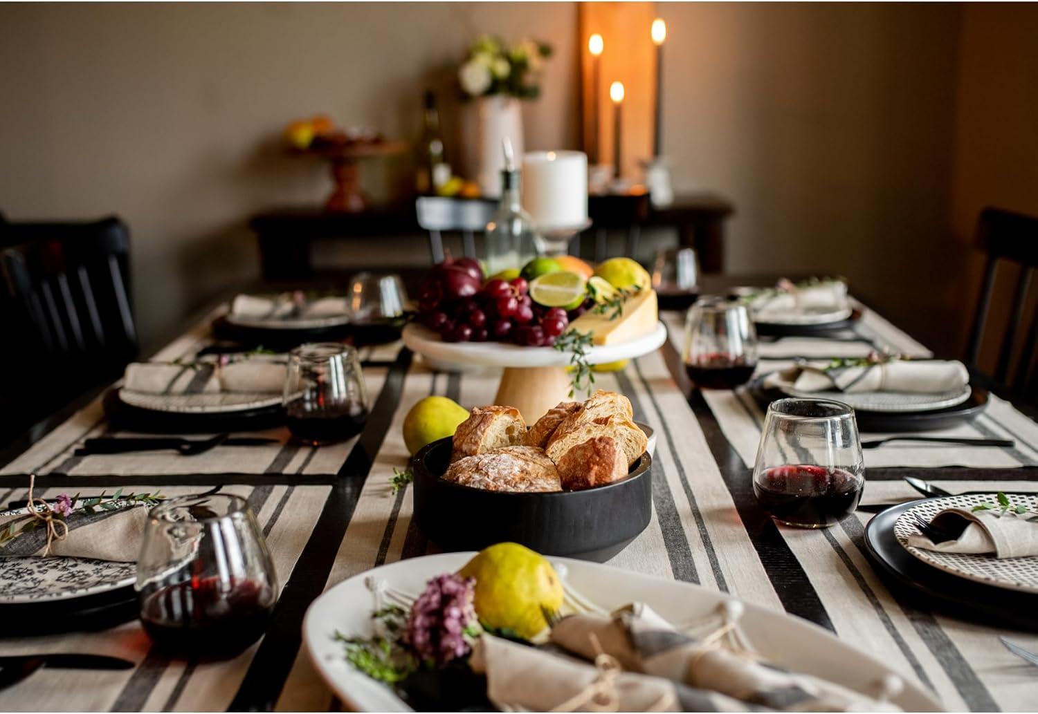 Black and Natural Linen French Stripe Table Runner 14 x 72 Inch