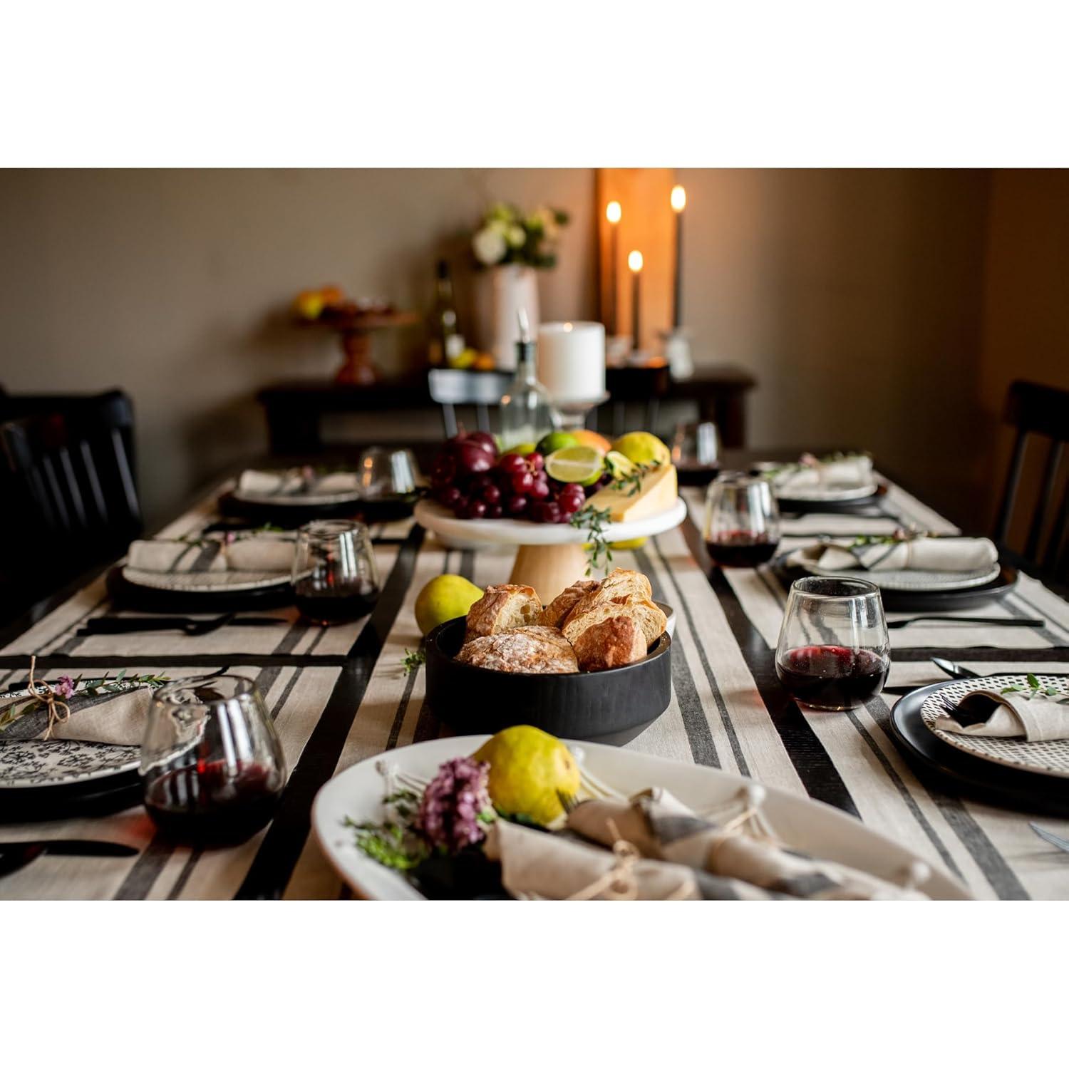 Solino Home French Stripe - 100% Pure Linen Table Runner