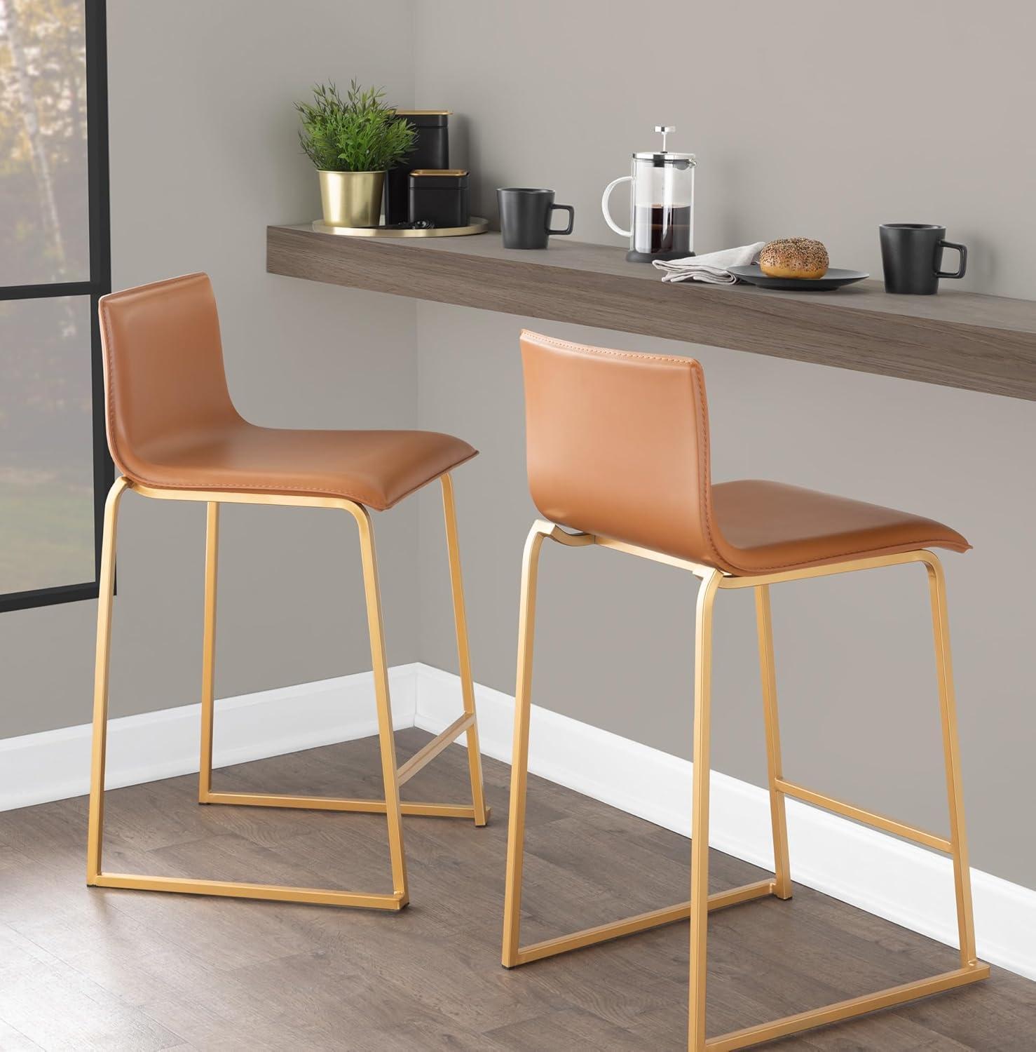 Set of 2 26" Mara Contemporary Counter Height Barstools Gold/Camel - LumiSource: Upholstered, Steel Frame, Fixed Height