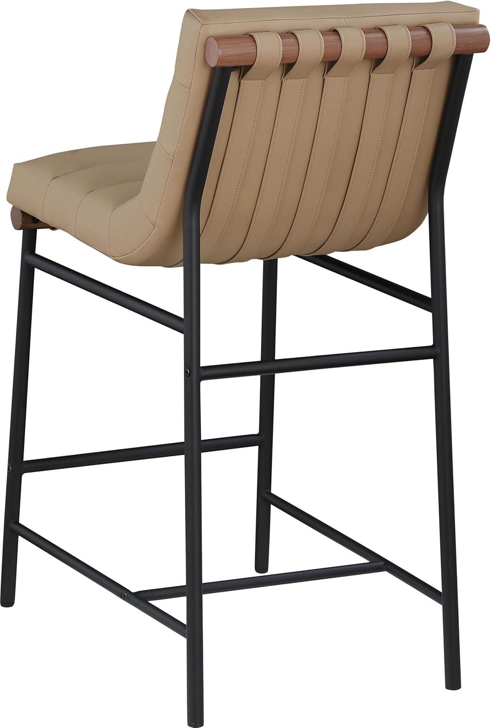 Tan Vegan Leather and Black Metal Counter Stool