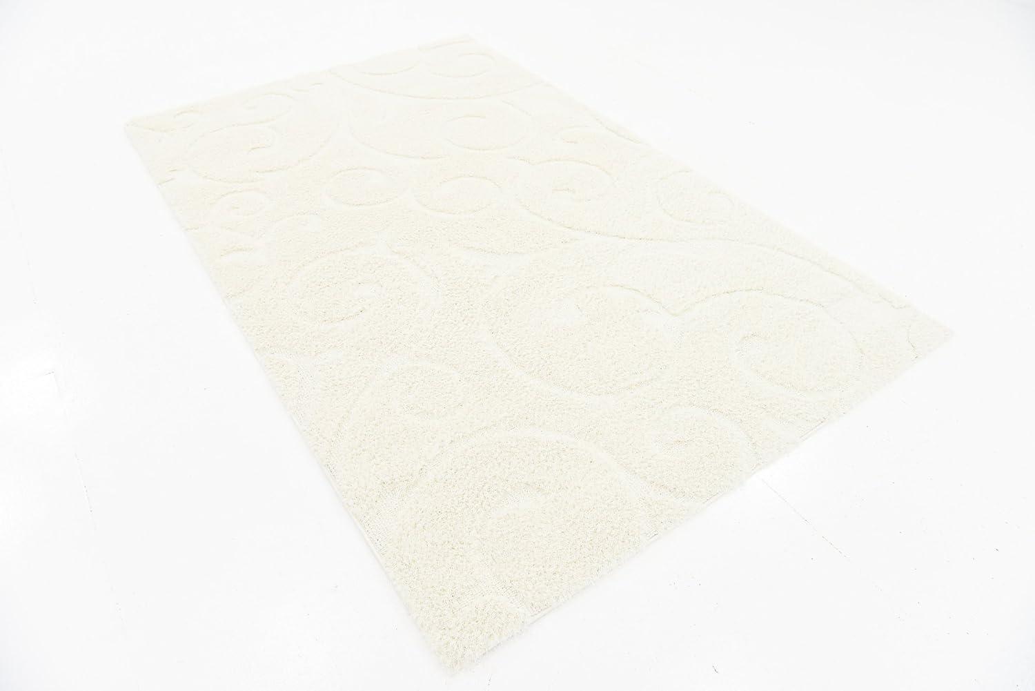 Unique Loom Carved Floral Shag Rug Ivory 5' 1" x 8' Rectangle Floral Transitional Perfect For Living Room Bed Room Dining Room Office