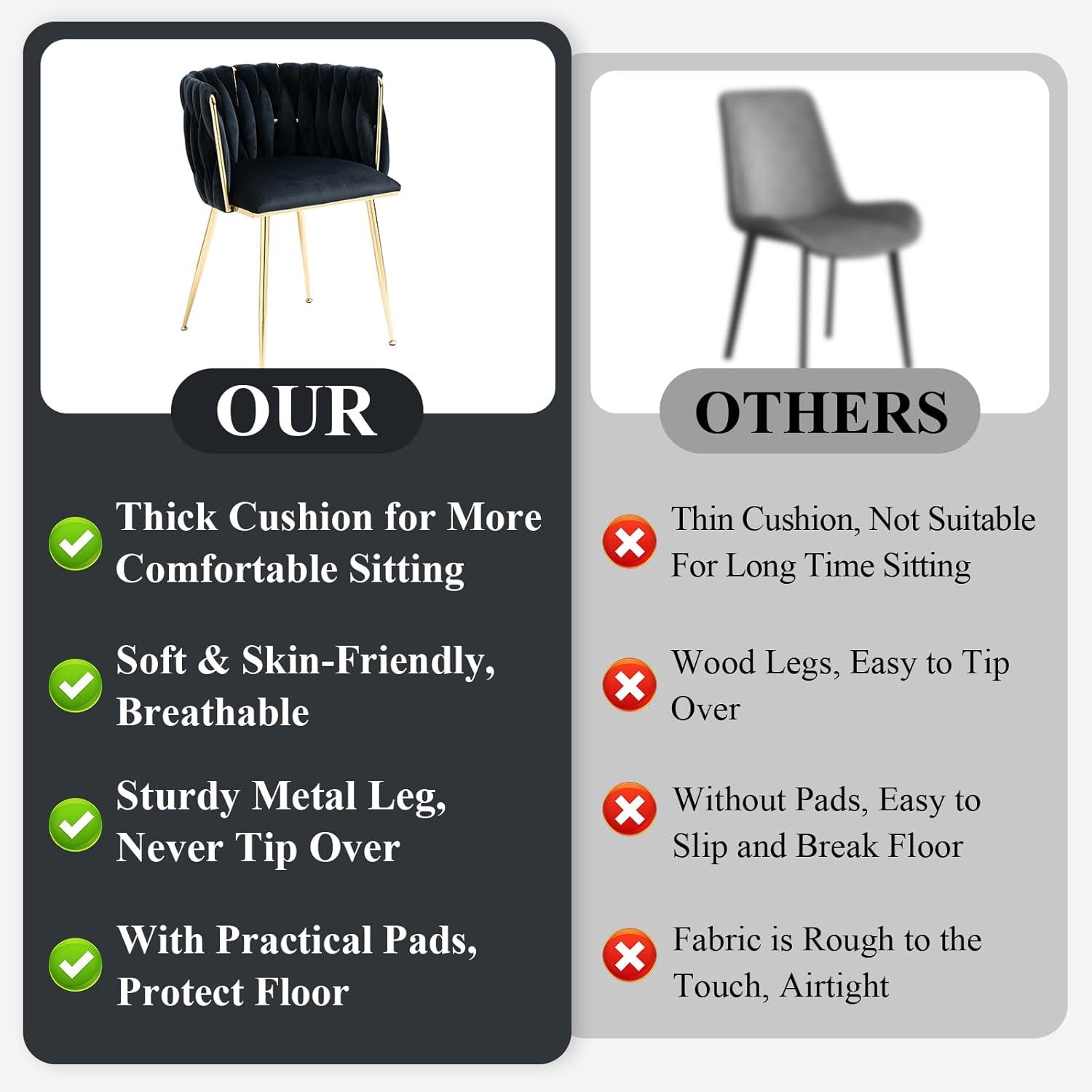 Mercer41 Dining Chairs Set of 2, Woven Upholstered Dining Chairs with Gold Metal Legs(Navy Velvet)