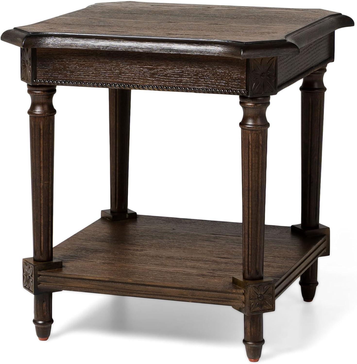 Maven Lane Pullman Traditional Square Wooden Side Table in Antiqued Brown Finish