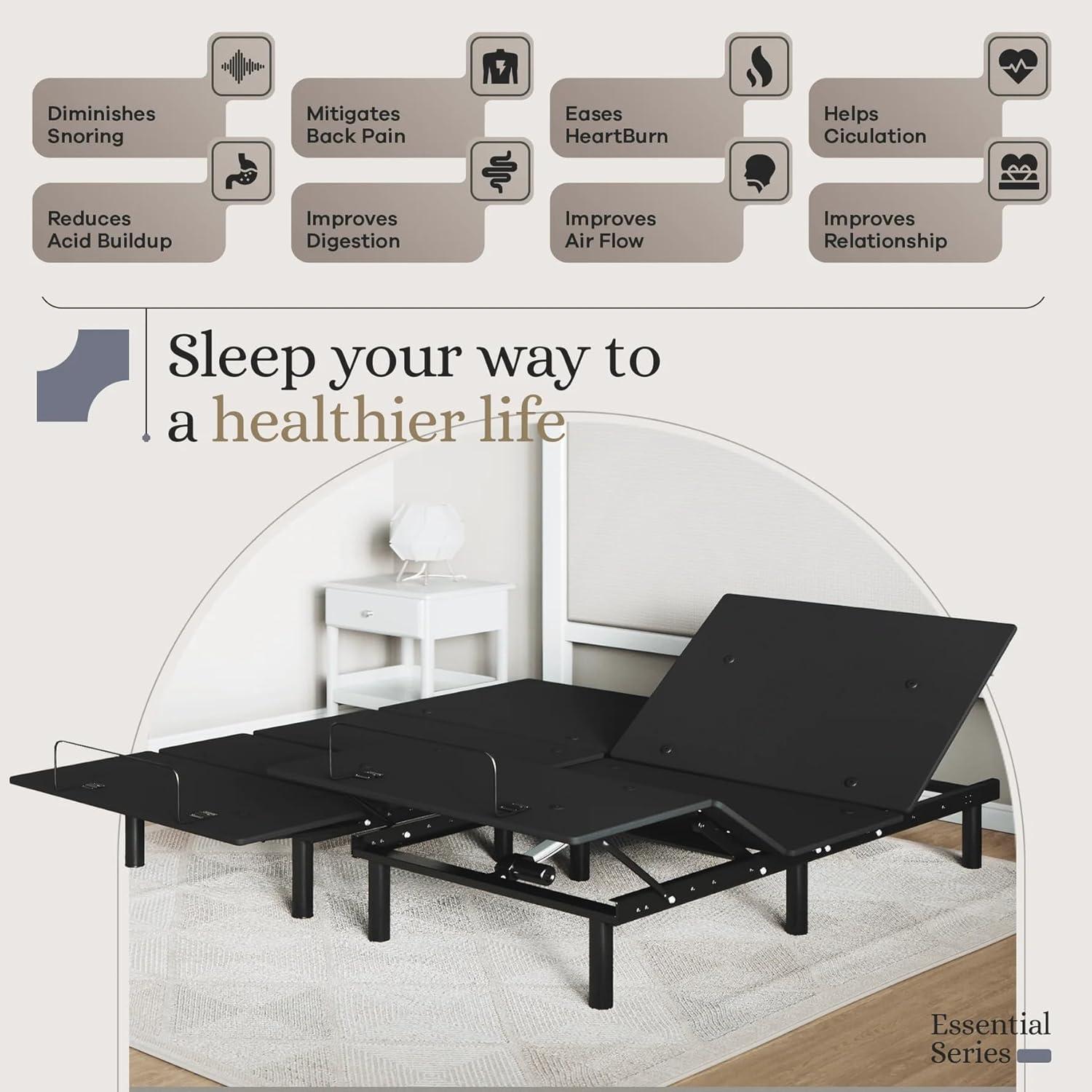 Sven & Son Essential Adjustable Bed Base (Frame Only), Easy Assembly, Head and Foot Lift, Memory Positions, Zero Gravity, Wireless Remote - Split King