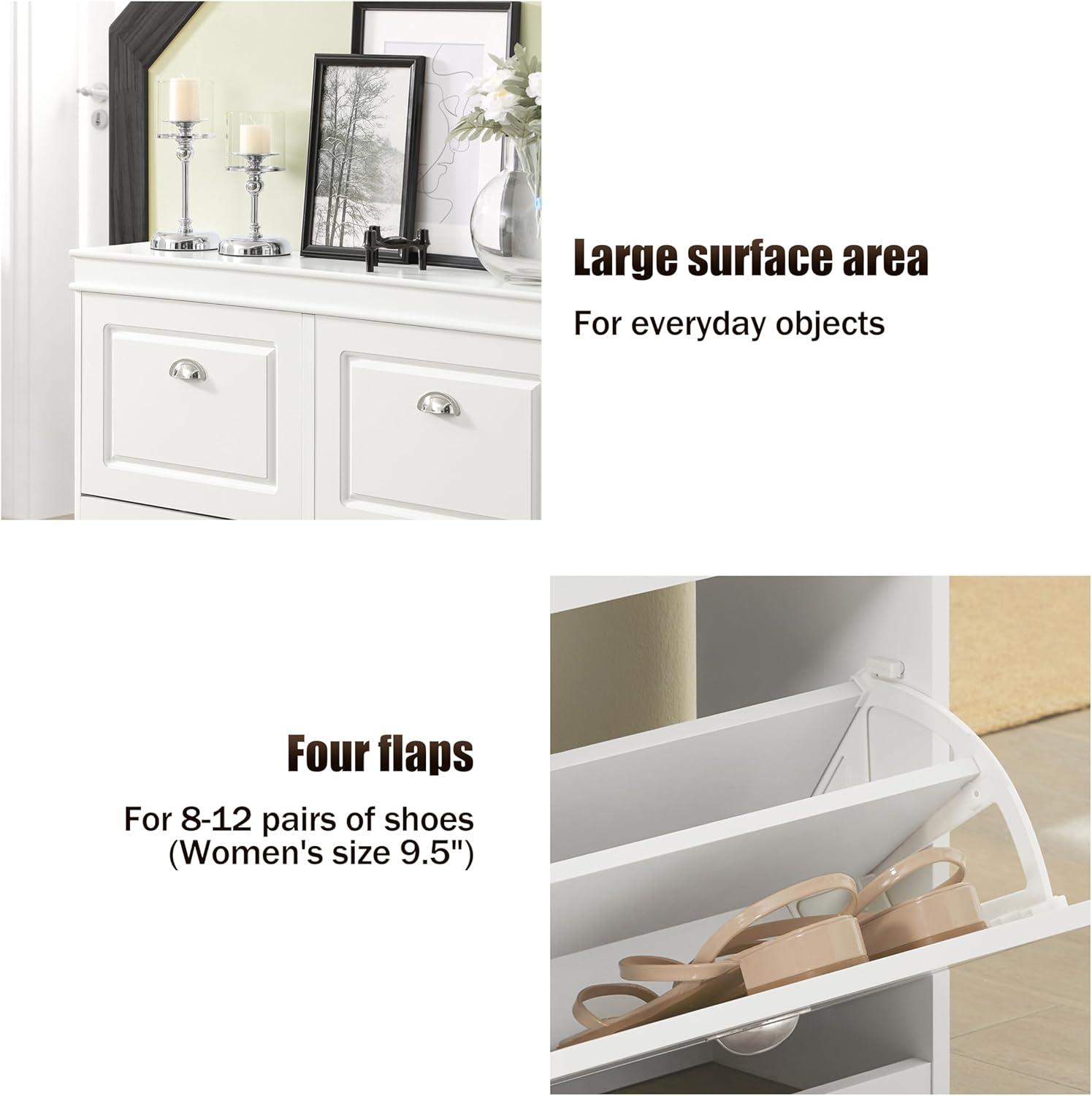 Haotian White Shoe Cabinet with 4 Flip Drawers, Large Freestanding Shoe Rack, Modern Shoe Organizer for Entryway, Hallway, Entance FSR79-W