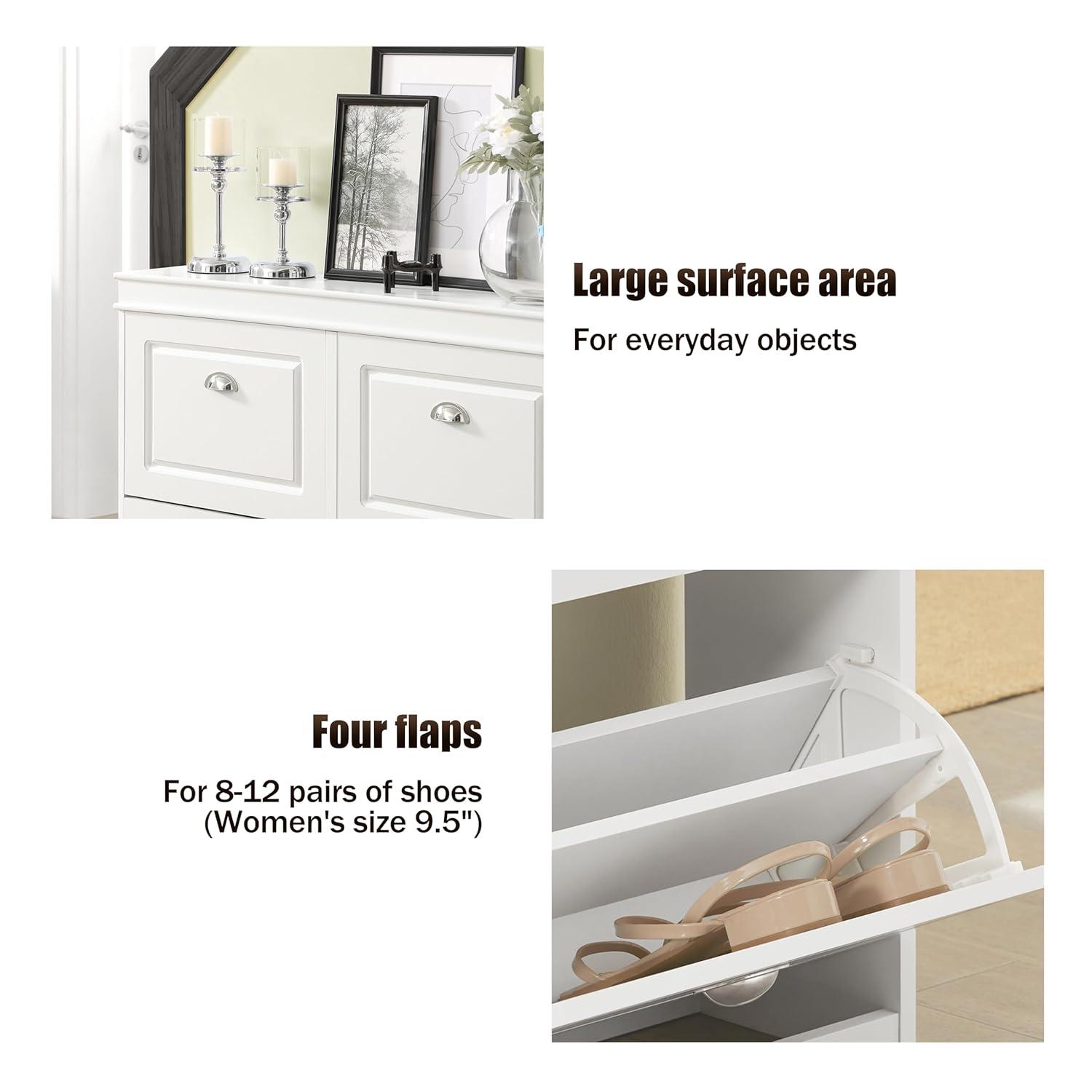 SoBuy White Shoe Cabinet with 4 Flip Drawers, Large Freestanding Shoe Rack, Modern Shoe Organizer for Entryway, Hallway, Entance FSR79-W