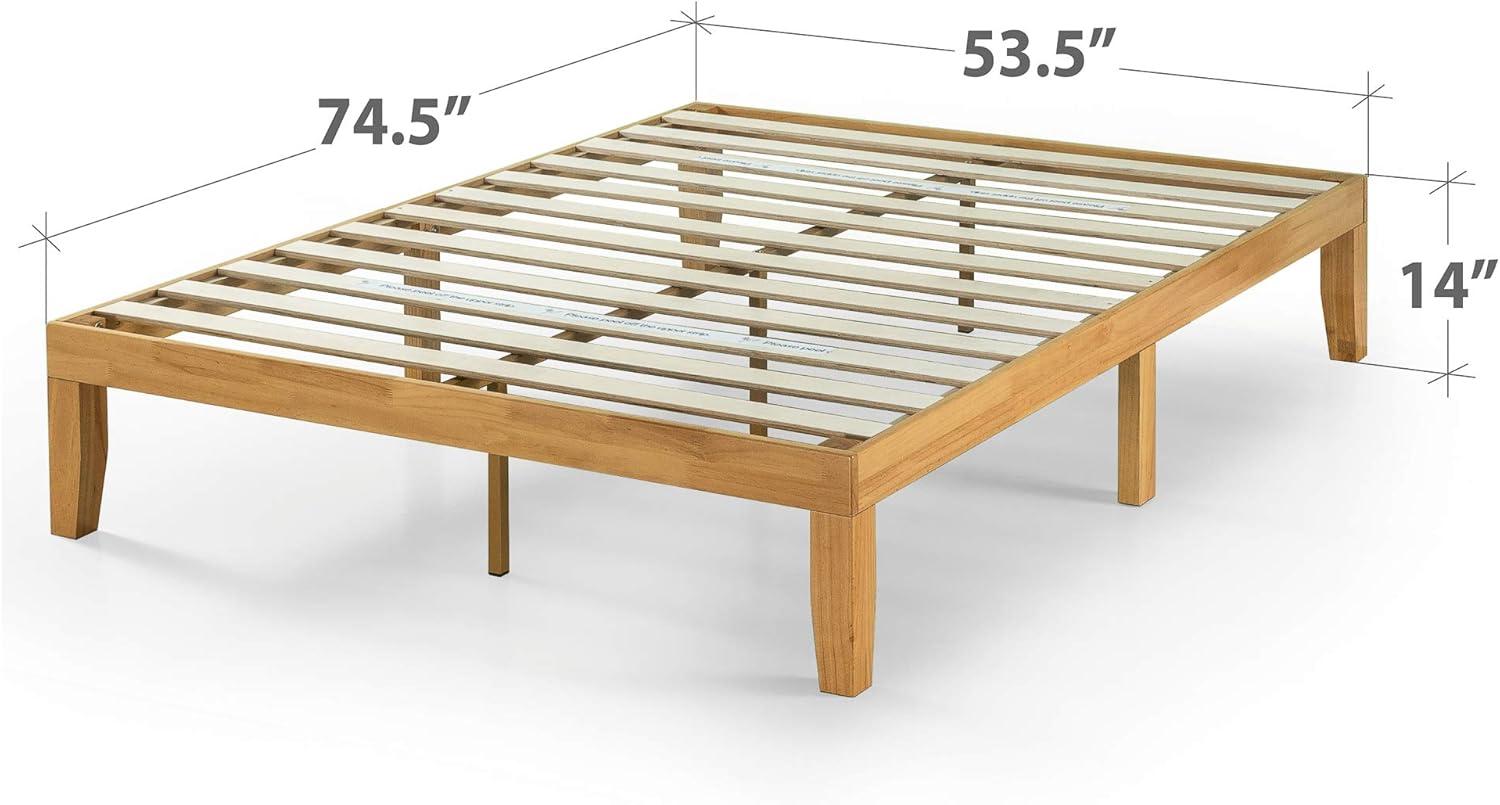 Natural Full Wood Platform Bed Frame with Slats and Headboard