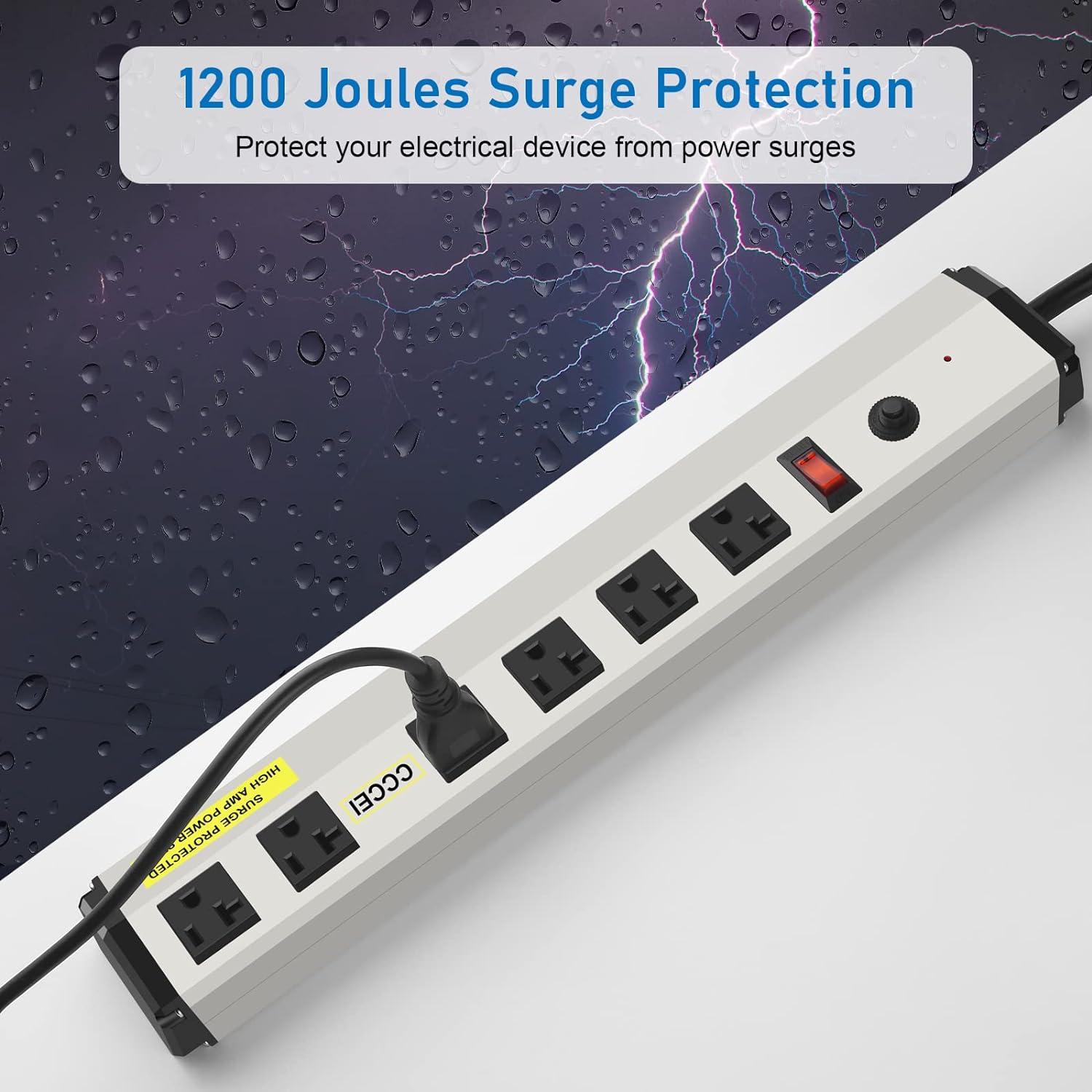 12 Gauge Heavy Duty Power Strip Surge Protector 4800J, 20 Amp 6 Plug Industrial Shop Garage Metal Multiple Outlets, 6 FT Extension Cord 5-15P Adapter High Amp 6-20R T-Slot 20a for Appliance.