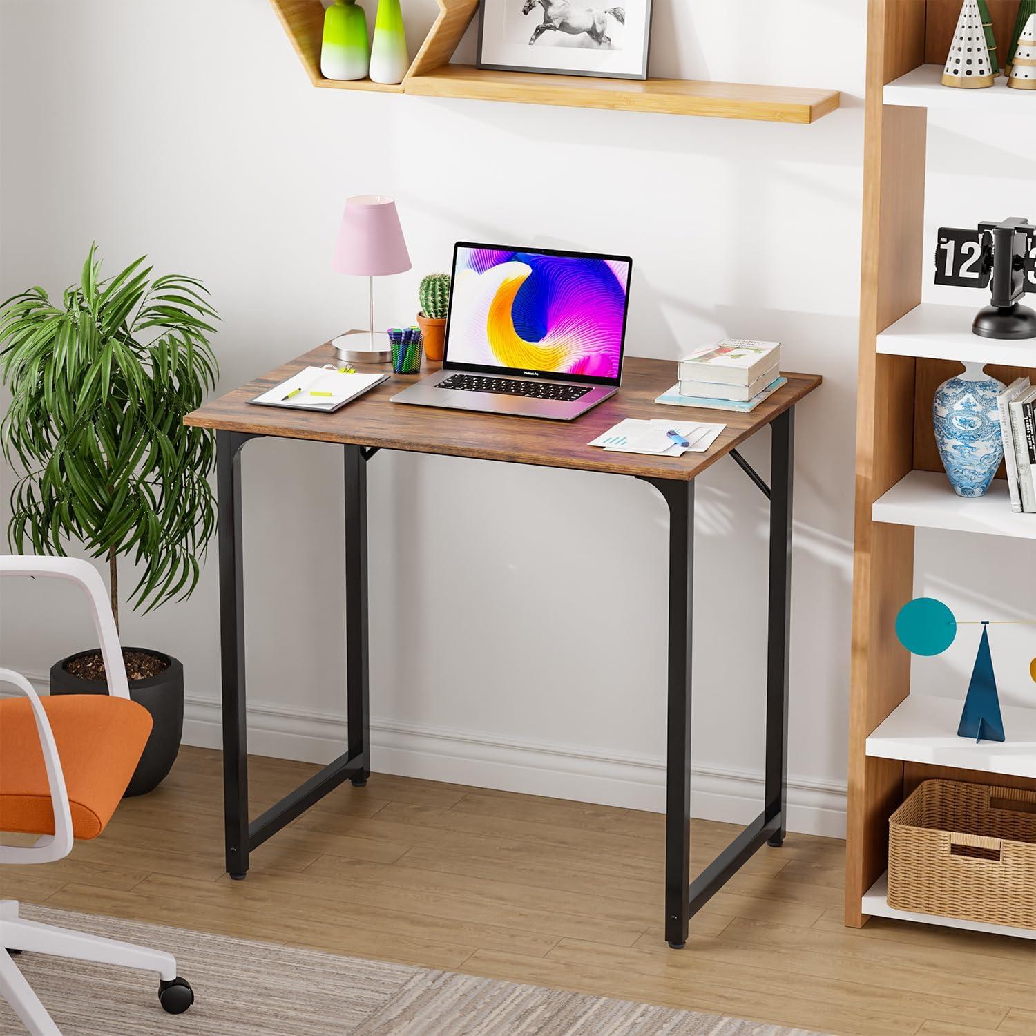 Brown Wood and Metal Frame Computer Desk with Drawer