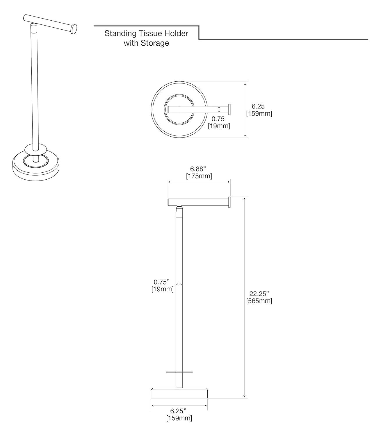 Gatco 1448C Latitude II 22" Standing Tissue Holder with Storage, Chrome
