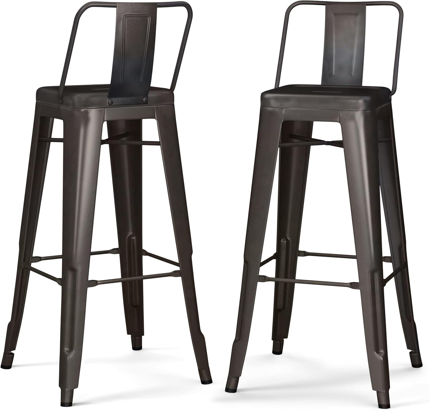 Simpli Home Rayne 30" Industrial Metal Bar Stool in Gun Metal Gray (Set of 2)