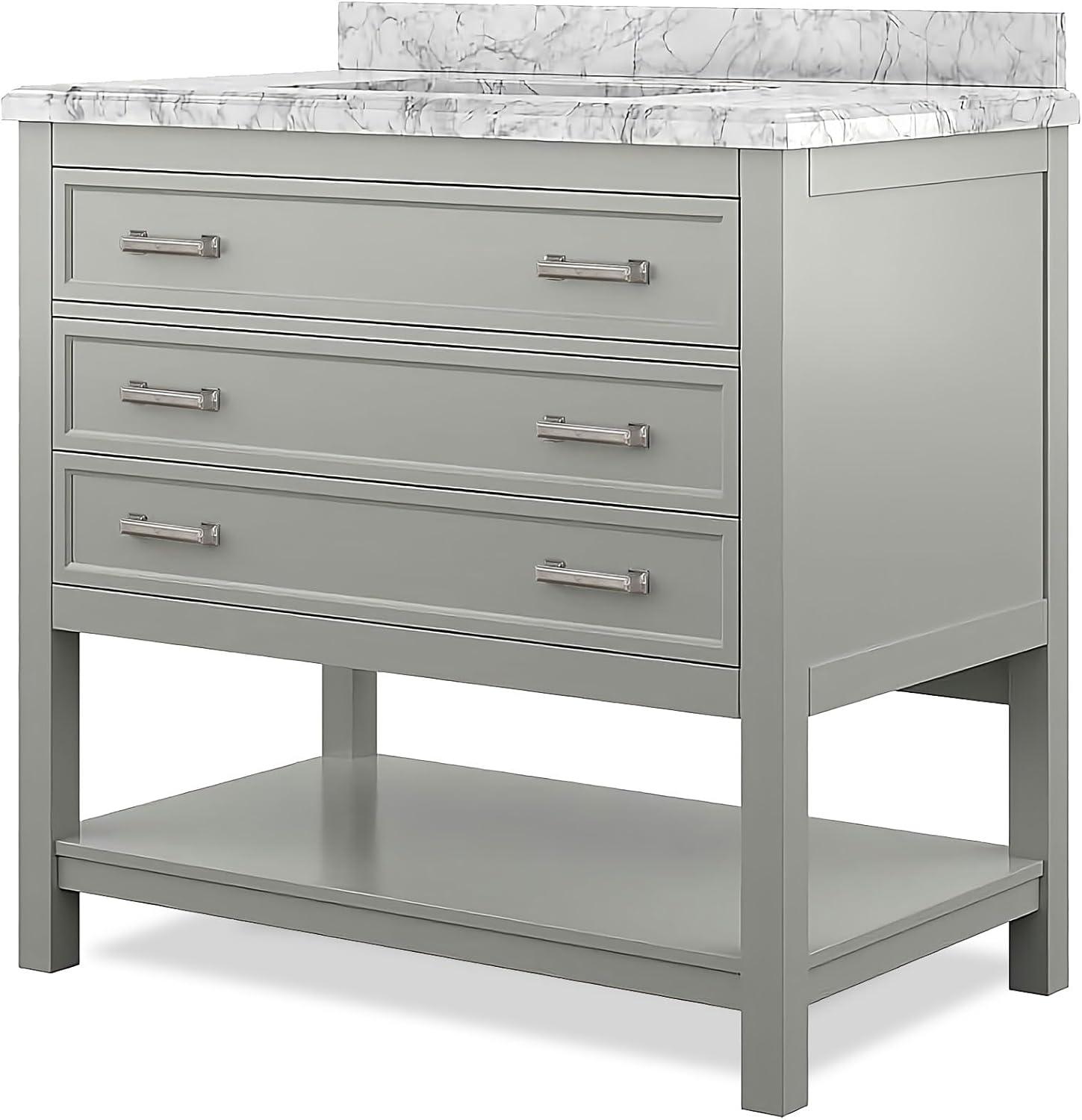 Furniture of America Freya 37" Gray Single Bathroom Vanity with White Carrera Marble Top and Undermount Sink