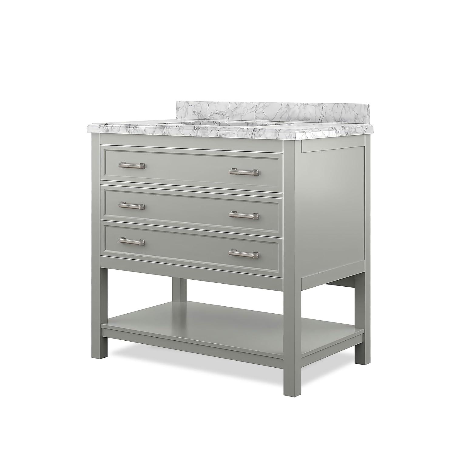 Furniture of America Freya 37" Gray Single Bathroom Vanity with White Carrera Marble Top and Undermount Sink