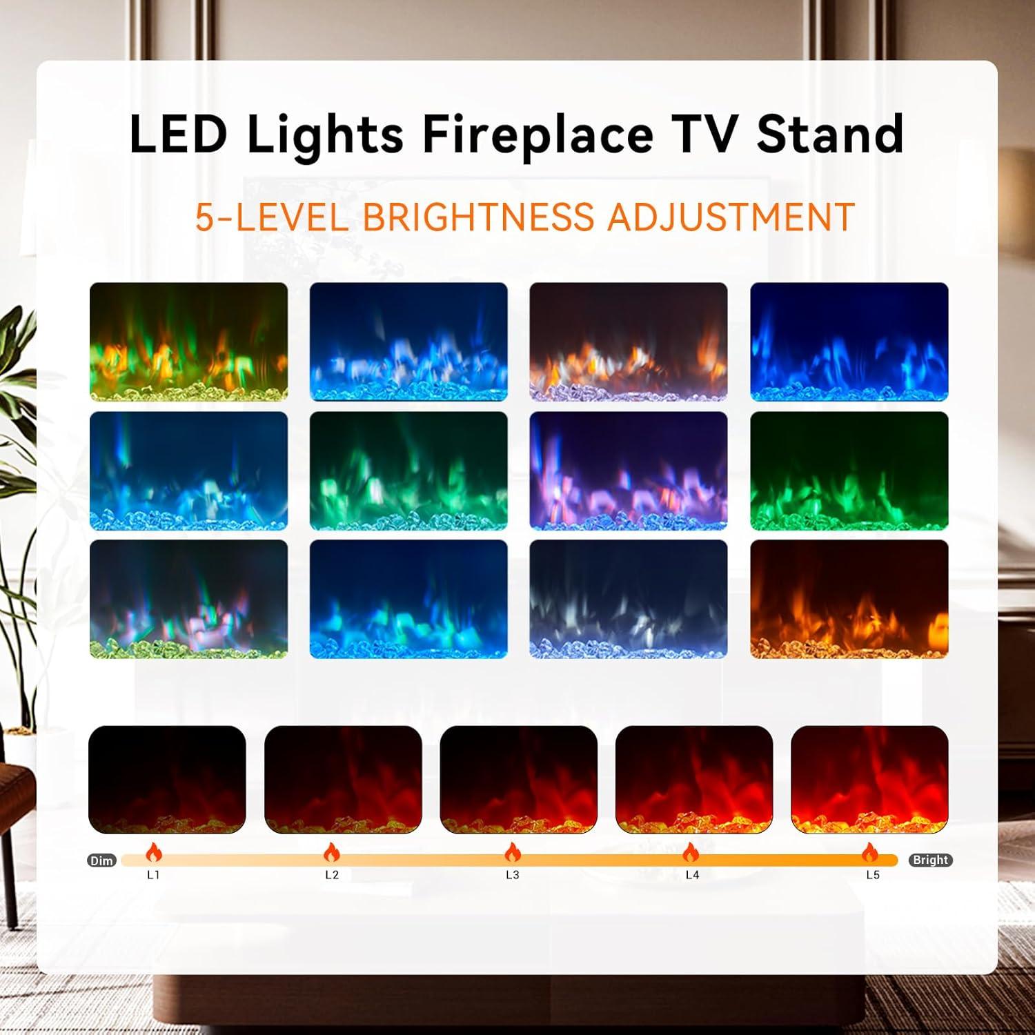 oneinmil Fireplace TV Stand with 36" Electric Fireplace, LED Light Entertainment Center, Modern Wood Texture Entertainment Stand with Highlight Storage Cabinet for TVs Up to 80", 70 inches, Black