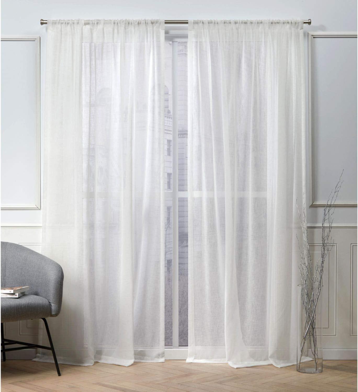 Snowflake Sheer Linen Look Rod Pocket Window Panels