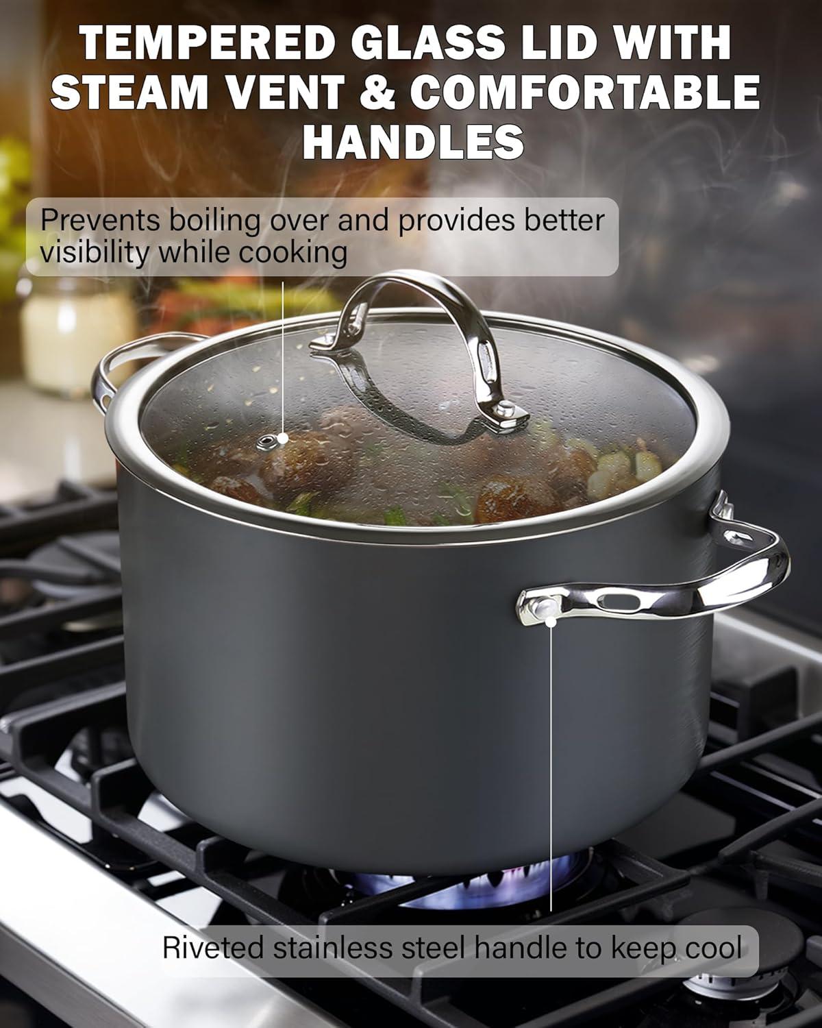 7-Quart Black Hard Anodized Nonstick Aluminum Stockpot with Glass Lid